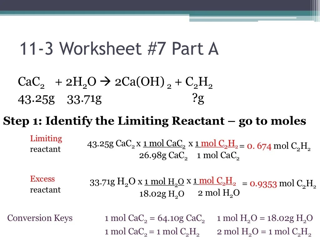 Unit stoichiometry limiting reactant ws #4